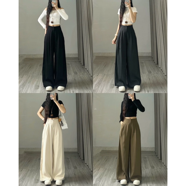 Quần ống suông xếp ly vải đứng form thanh lịch che khuyết điểm chân - 038