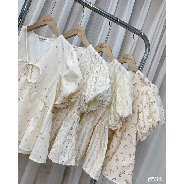 Áo babydoll cổ tim [CHẤT XỊN - ẢNH THẬT] tay phồng dệt hoạ tiết tiểu thư công chúa - 042 -