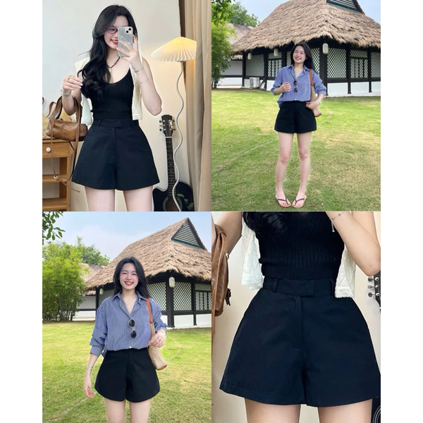 Quần short kaki mềm cạp cao bản to cúc gài tôn dáng thanh lịch đủ màu - 029