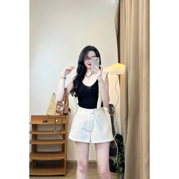 Quần short kaki mềm cạp cao bản to cúc gài tôn dáng thanh lịch đủ màu - 029
