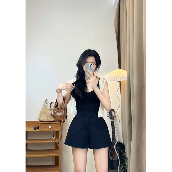 Quần short kaki mềm cạp cao bản to cúc gài tôn dáng thanh lịch đủ màu - 029