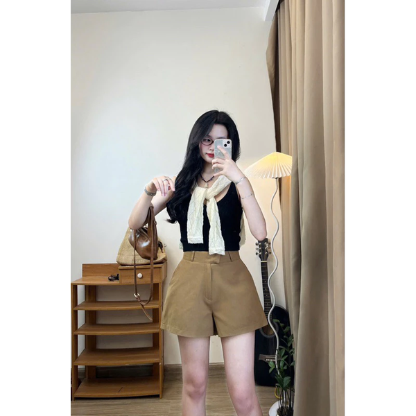 Quần short kaki mềm cạp cao bản to cúc gài tôn dáng thanh lịch đủ màu - 029
