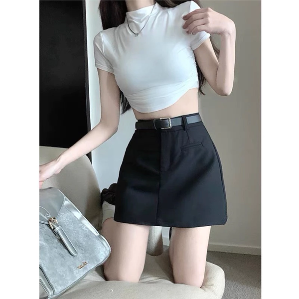 Chân váy chữ a kèm đai túi trước có quần trong vải dệt mịn cao cấp thanh lịch - 005