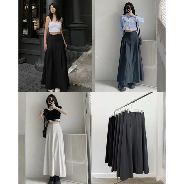 Chân váy xếp ly công sở dáng dài có túi kèm quần trong vải dày mịn thanh lịch.