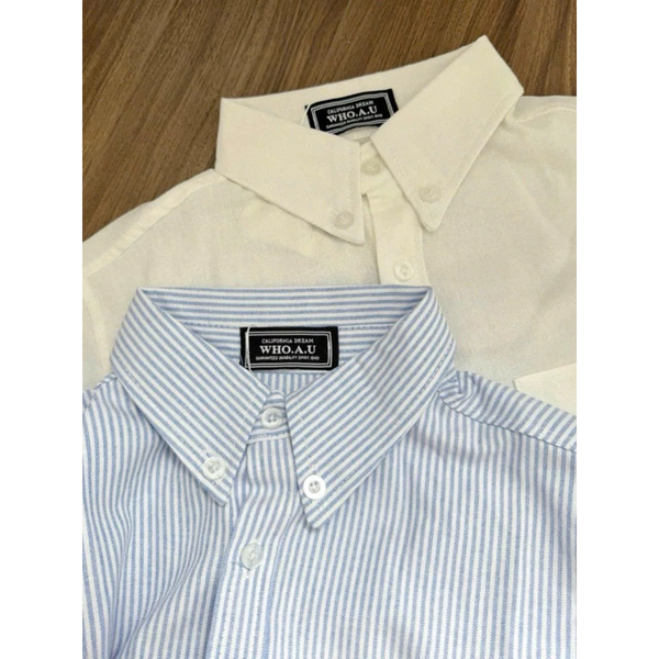Áo sơ mi nữ tay ngắn thêu nổi có túi vải oxford họa tiết sọc thanh lịch - 002 (1)