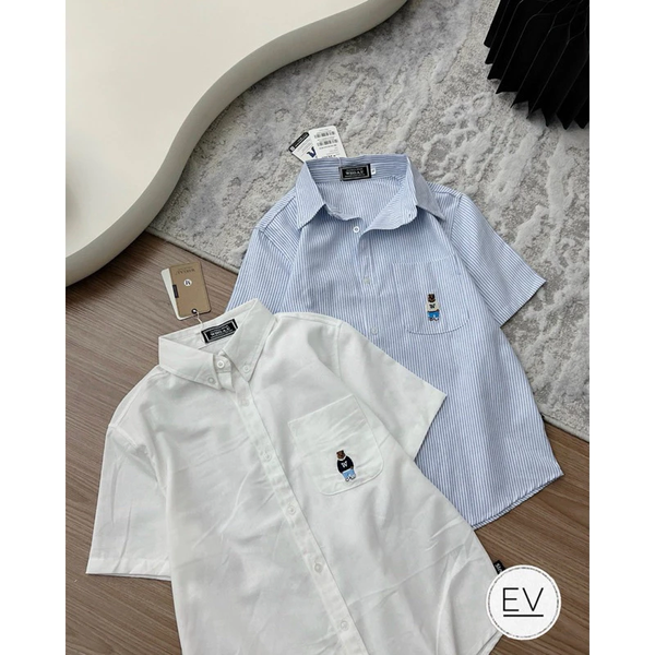 Áo sơ mi nữ tay ngắn thêu nổi có túi vải oxford họa tiết sọc thanh lịch - 002 (1)