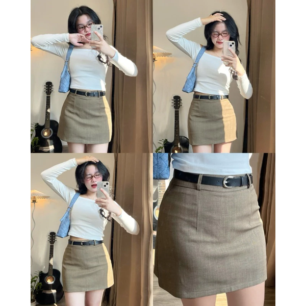 Chân váy chữ A có quần trong, chất kate Nhật mềm mịn không nhăn - 008