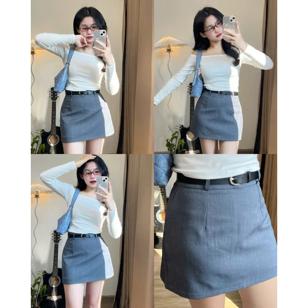 Chân váy chữ A có quần trong, chất kate Nhật mềm mịn không nhăn - 008