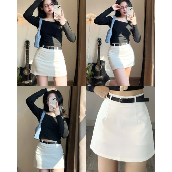 Chân váy chữ A có quần trong, chất kate Nhật mềm mịn không nhăn - 008