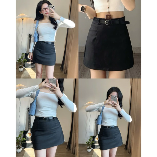 Chân váy chữ A có quần trong, chất kate Nhật mềm mịn không nhăn - 008