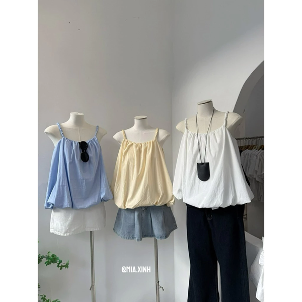 Áo croptop hai dây dáng bí họa tiết sọc cotton trẻ trung - 097