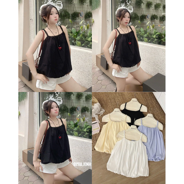 Áo croptop hai dây dáng bí họa tiết sọc cotton trẻ trung - 097