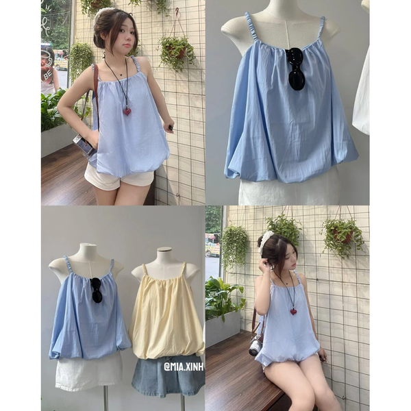 Áo croptop hai dây dáng bí họa tiết sọc cotton trẻ trung - 097