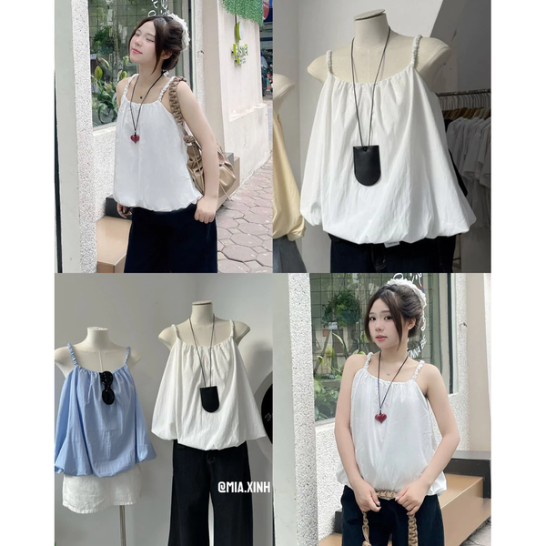 Áo croptop hai dây dáng bí họa tiết sọc cotton trẻ trung - 097