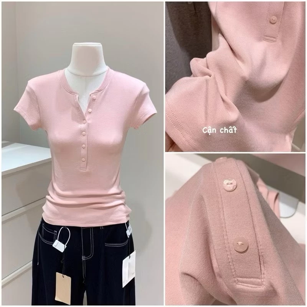 Áo croptop thun gân ôm body phối cúc tôn dáng mềm mịn - 080