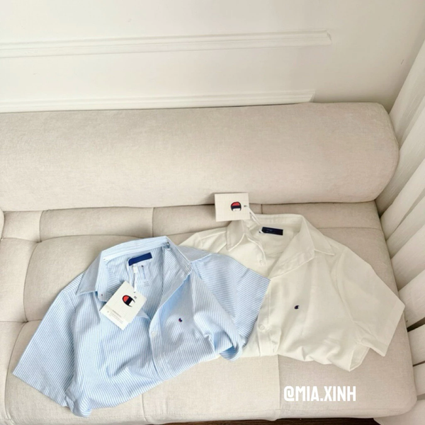 Áo sơ mi nữ Oxford tay ngắn thêu nổi tinh tế phong cách trẻ trung -  058