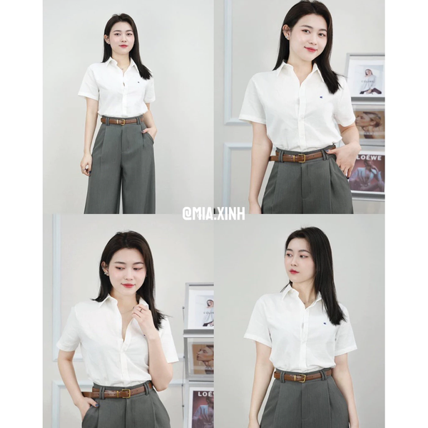 Áo sơ mi nữ Oxford tay ngắn thêu nổi tinh tế phong cách trẻ trung -  058