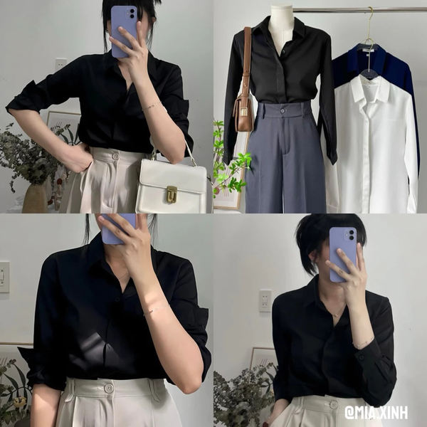 Áo sơ mi lụa Hàn Châu giấu cúc thanh lịch không nhăn cho nàng công sở - 107