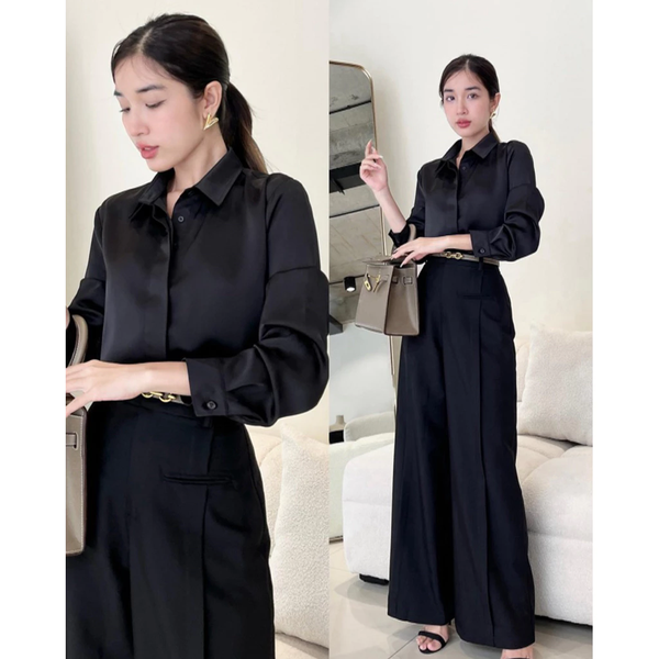 Áo sơ mi lụa Hàn Châu giấu cúc thanh lịch không nhăn cho nàng công sở - 107