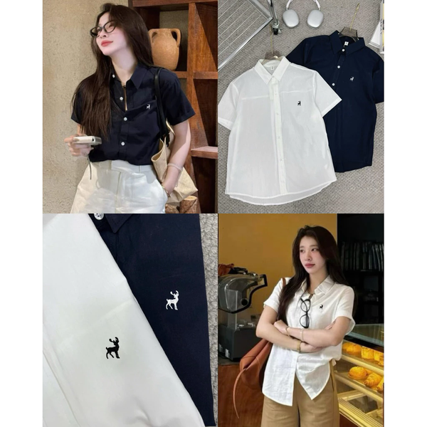 Áo sơ mi nữ thêu nổi tay cộc chất cotton mềm mịn thanh lịch - 041