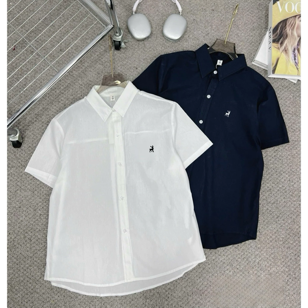 Áo sơ mi nữ thêu nổi tay cộc chất cotton mềm mịn thanh lịch - 041
