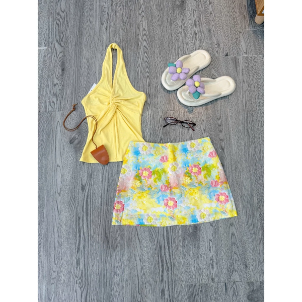 Áo croptop cổ yếm cúp ngực lụa tre hữu cơ co giãn tôn dáng sexy - 101