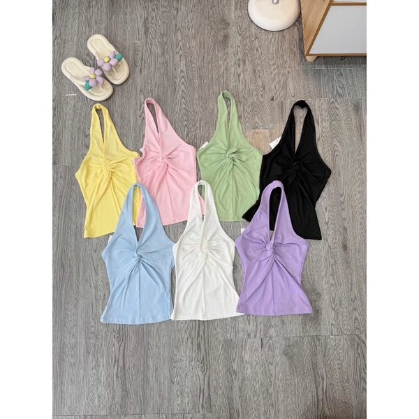 Áo croptop cổ yếm cúp ngực lụa tre hữu cơ co giãn tôn dáng sexy - 101