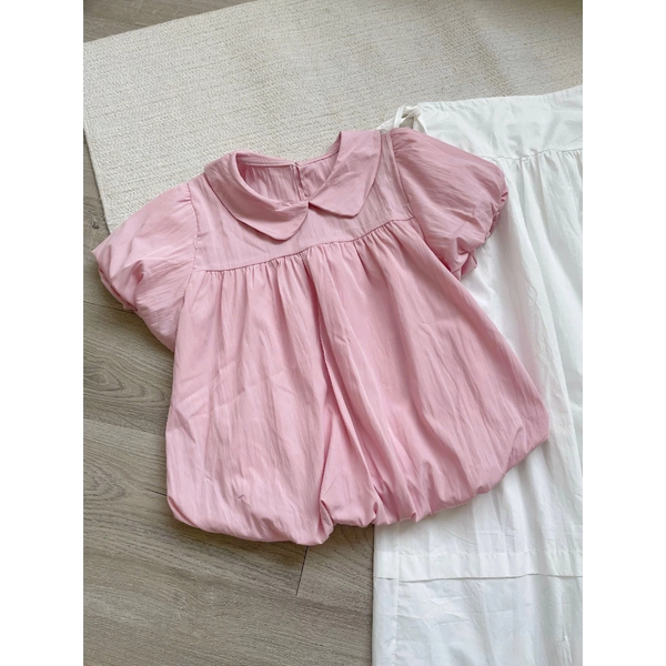 Áo kiểu cổ sen chất gió lụa dệt hoa hai lớp dáng phồng tiểu thư -105