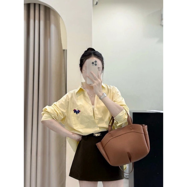 Áo sơ mi đũi hữu cơ thêu ngựa nổi cao cấp mềm mịn thoáng mát - 031