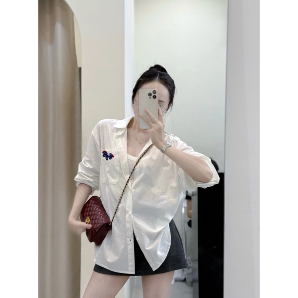 Áo sơ mi đũi hữu cơ thêu ngựa nổi cao cấp mềm mịn thoáng mát - 031