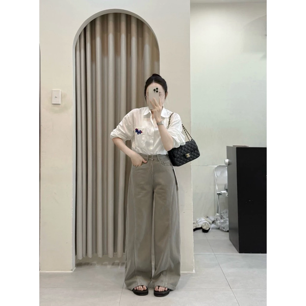 Áo sơ mi đũi hữu cơ thêu ngựa nổi cao cấp mềm mịn thoáng mát - 031