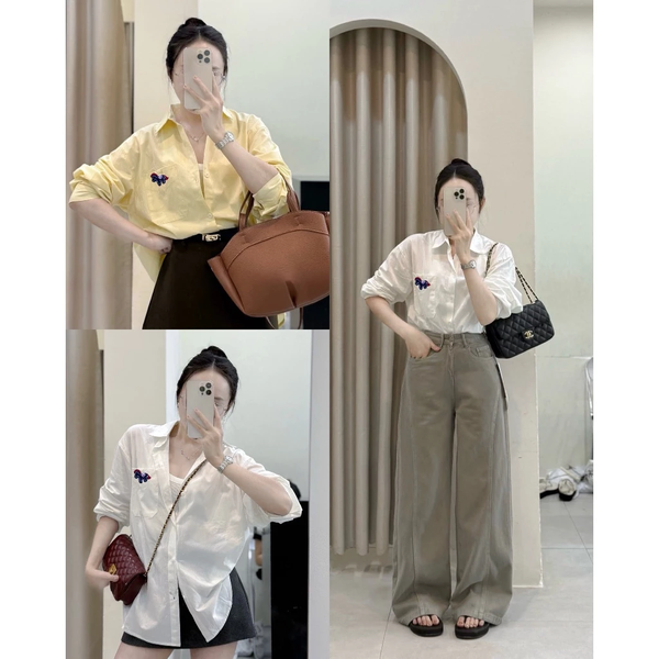 Áo sơ mi đũi hữu cơ thêu ngựa nổi cao cấp mềm mịn thoáng mát - 031