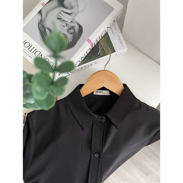 Áo sơ mi đen nữ tay dài công sở Kate Nhật cao cấp thanh lịch - 033