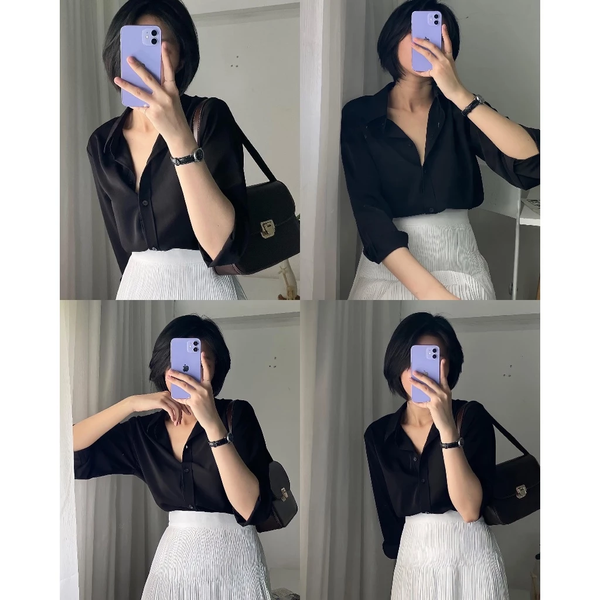 Áo sơ mi trắng nữ tay dài vải Kate Nhật cao cấp thanh lịch - 033