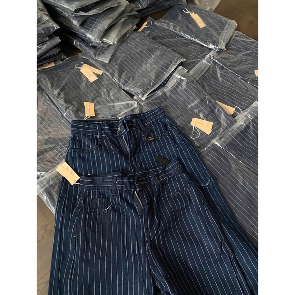 Quần suông kẻ sọc jean giấy cao cấp lưng cao tôn dáng dài thời thượng - 126