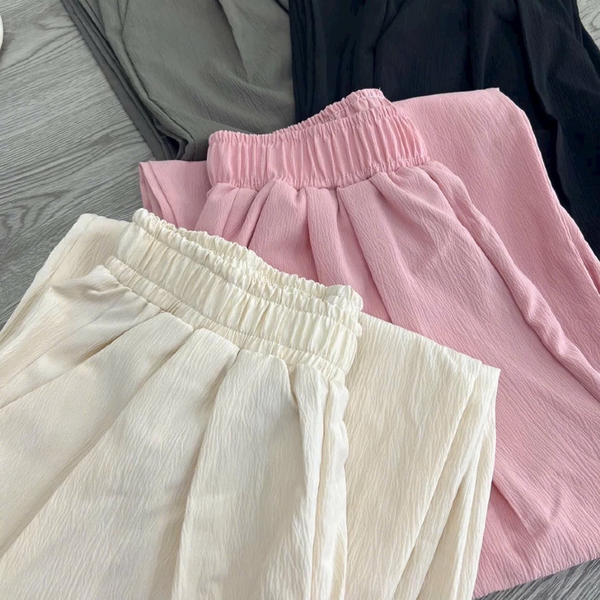 Quần culottes ống suông vải đũi tơ mềm mát tôn dáng hack chân dài - 122