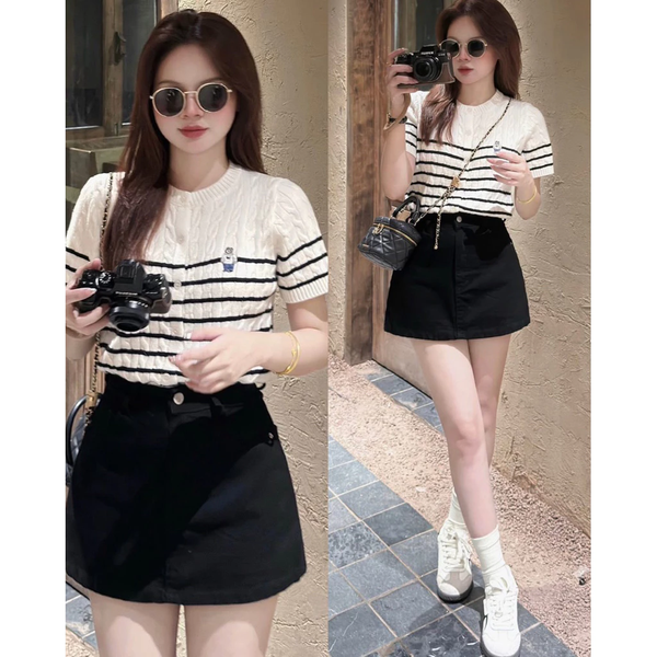Chân váy jean chữ A cạp cao tôn dáng phong cách Hàn Quốc kèm quần trong - 153