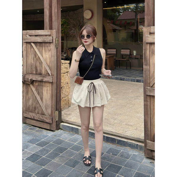 Chân váy xòe kaki dày mịn phối dây kèm quần trong thanh lịch - 127