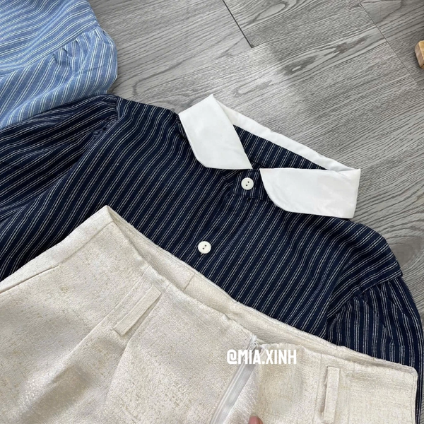 Áo sơ mi croptop tiểu thư cổ sen vải bamboo premium thoáng mát
