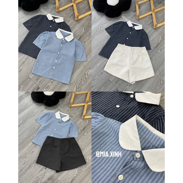 Áo sơ mi croptop tiểu thư cổ sen vải bamboo premium thoáng mát
