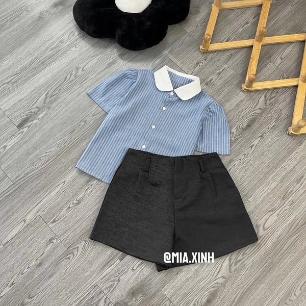 Áo sơ mi croptop tiểu thư cổ sen vải bamboo premium thoáng mát