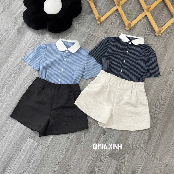 Áo sơ mi croptop tiểu thư cổ sen vải bamboo premium thoáng mát