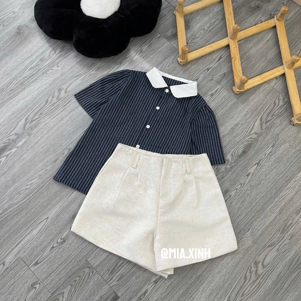 Áo sơ mi croptop tiểu thư cổ sen vải bamboo premium thoáng mát
