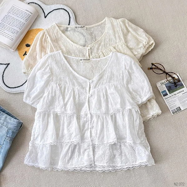 Áo croptop babydoll voan hoa 3 tầng tay bồng tiểu thư ngọt ngào - 115