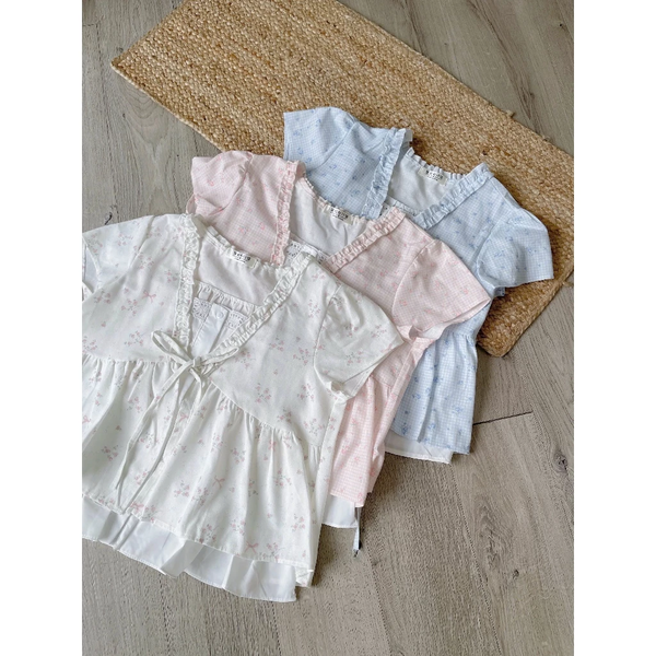 Áo babydoll vải bamboo 2 lớp thắt nơ phối bèo dáng xoè tiểu thư - 133