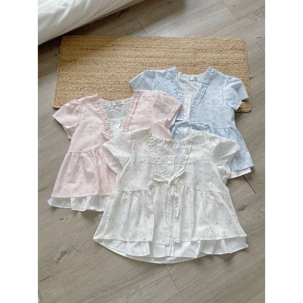Áo babydoll vải bamboo 2 lớp thắt nơ phối bèo dáng xoè tiểu thư - 133