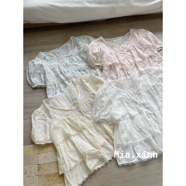 Áo croptop babydoll voan hoa 3 tầng tay bồng tiểu thư ngọt ngào - 115