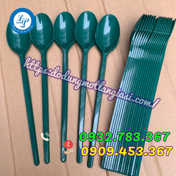 MUỖNG NHỰA DÙNG 1 LẦN NHIỀU LOẠI GIÁ SỈ RẺ muỗng nhựa xanh 20 cm
