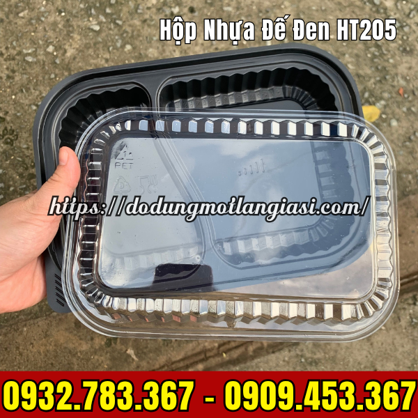 HỘP NHỰA ĐẾ ĐEN HT205 - 2 NGĂN