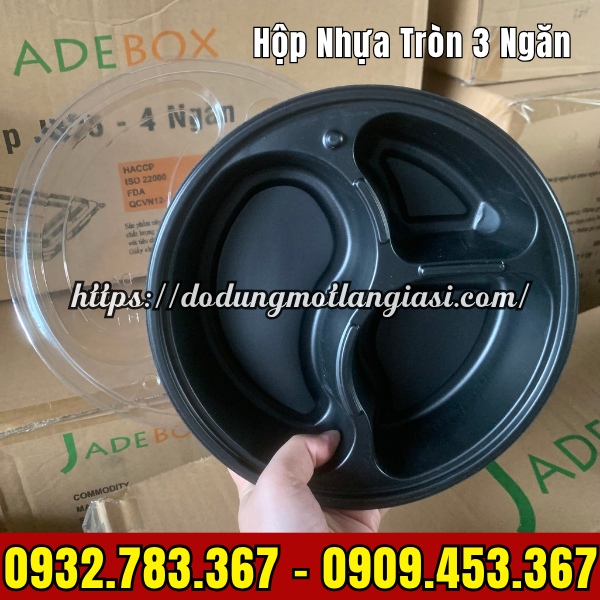 HỘP NHỰA ĐẾ ĐEN TRÒN - 3 NGĂN